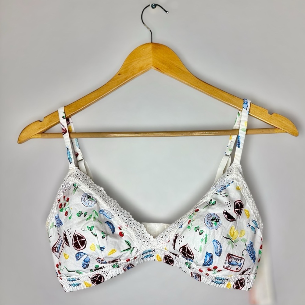 New Colsie Woman’s Bra Medium, White Fruit Print Colorful Patterned Women's Bra